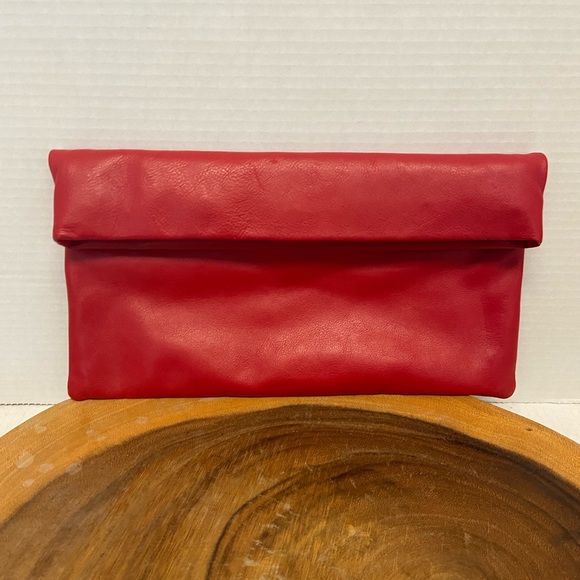 India Hicks Red Leather Zippered Clutch